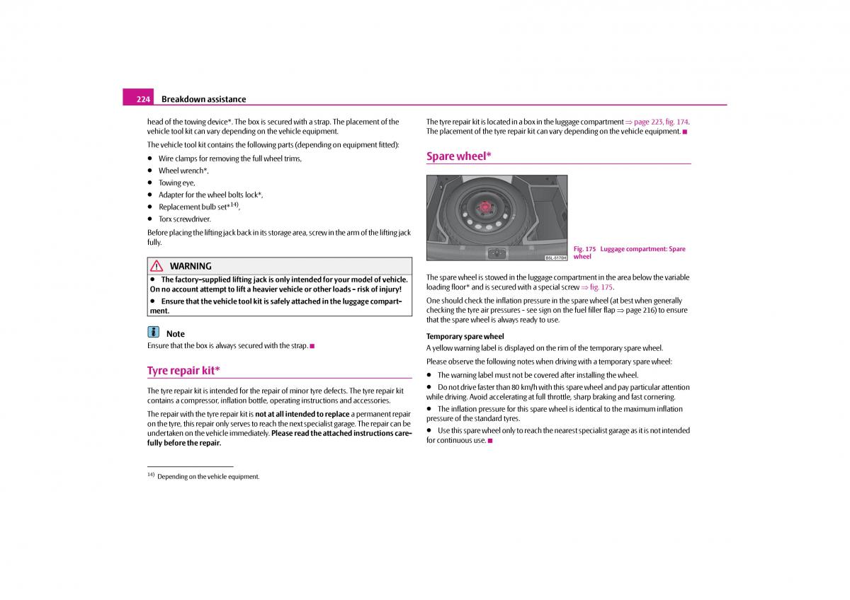 Skoda Yeti owners manual / page 225