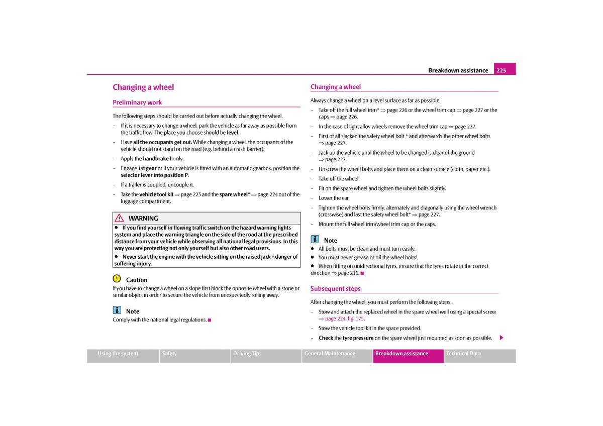 Skoda Yeti owners manual / page 226