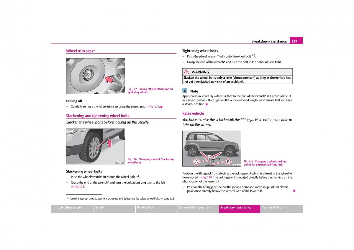 Skoda Yeti owners manual / page 228