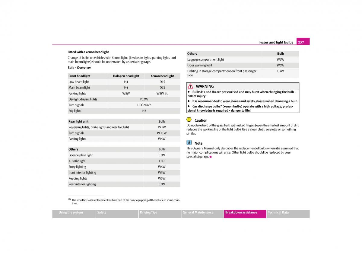 Skoda Yeti owners manual / page 238