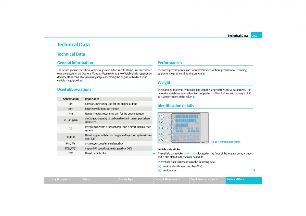 Skoda Yeti owners manual / page 244