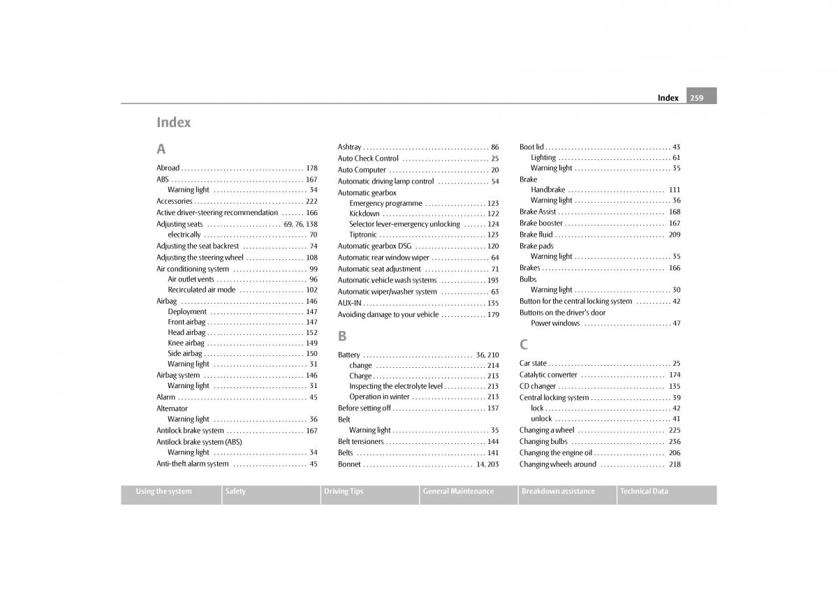 Skoda Yeti owners manual / page 260