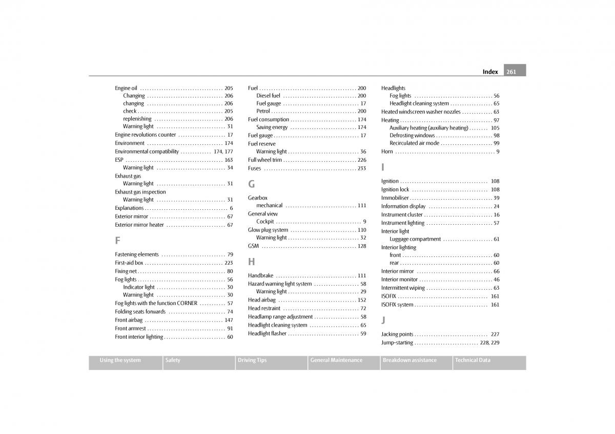 Skoda Yeti owners manual / page 262