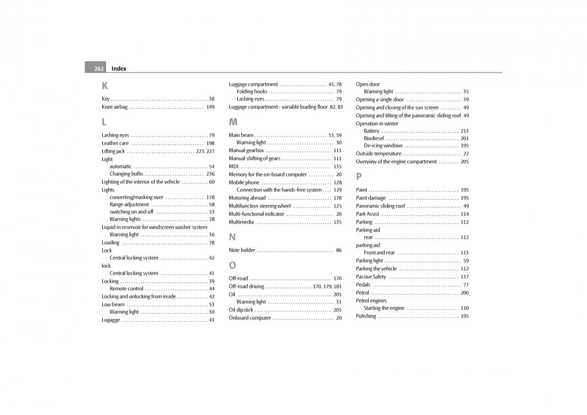 Skoda Yeti owners manual / page 263