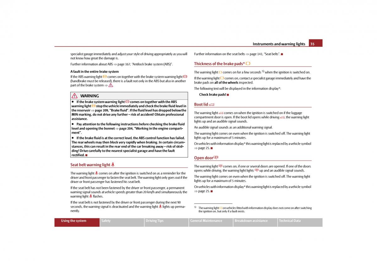 Skoda Yeti owners manual / page 36