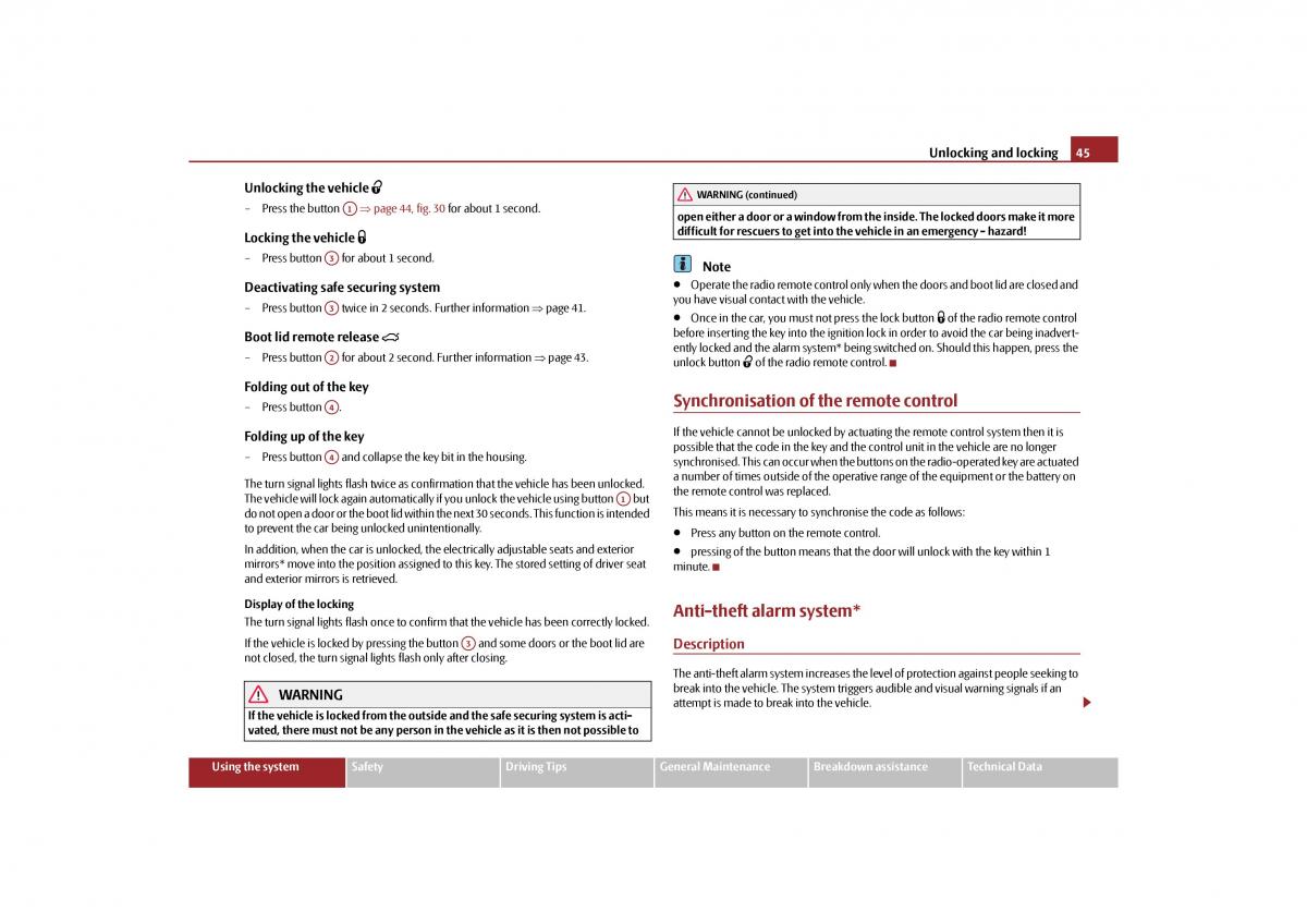 Skoda Yeti owners manual / page 46