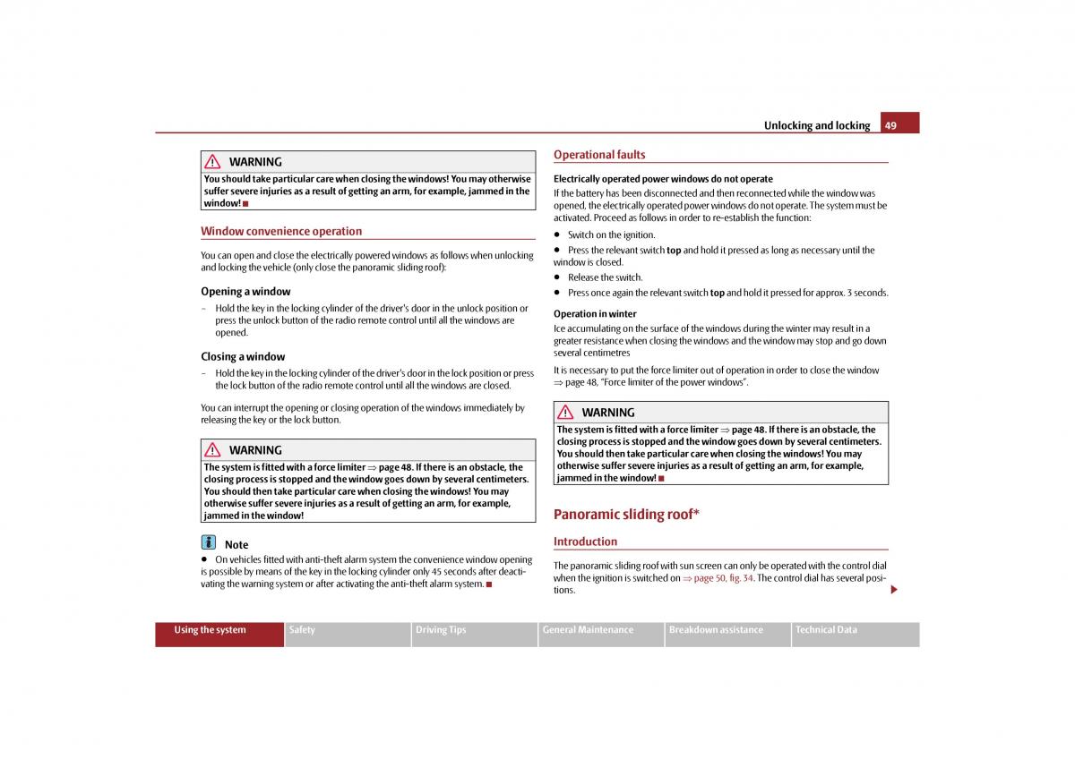 Skoda Yeti owners manual / page 50