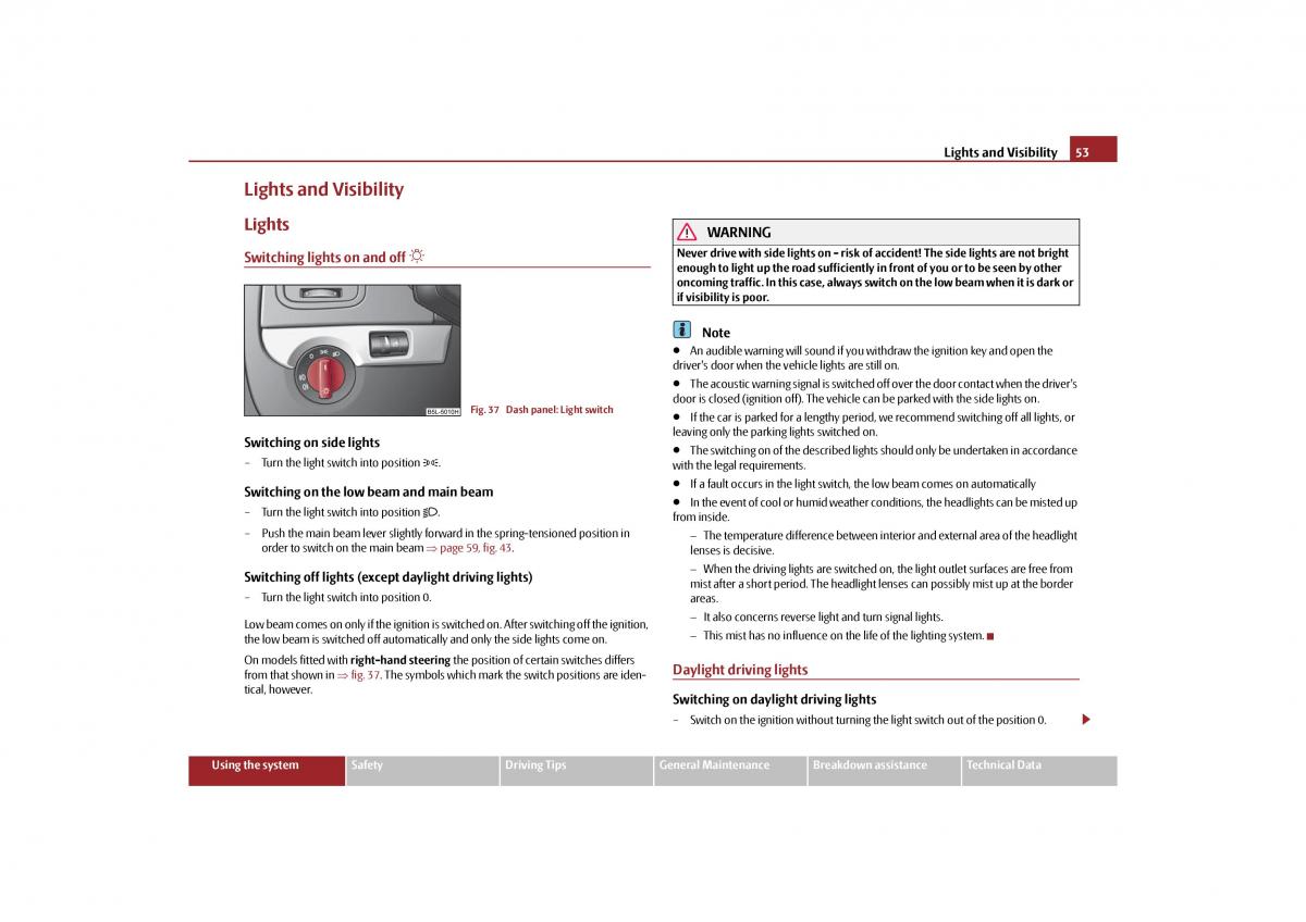 Skoda Yeti owners manual / page 54