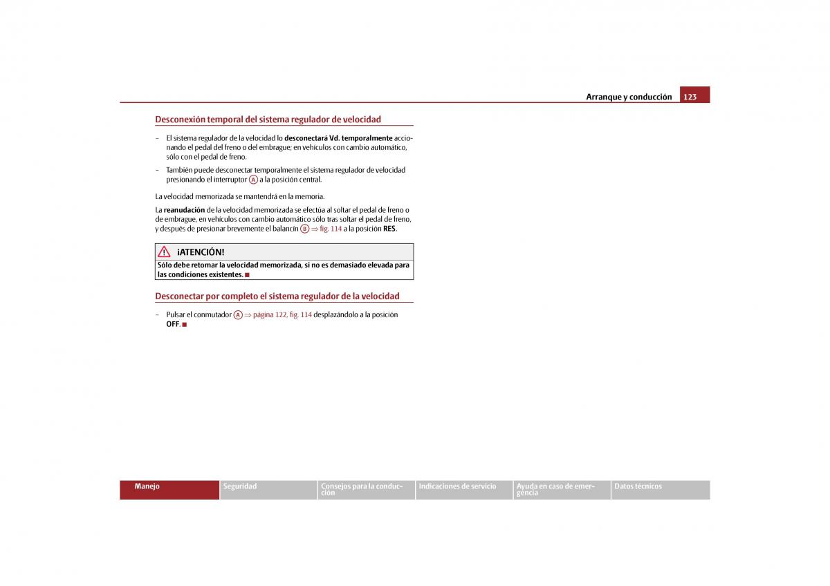 Skoda Yeti manual del propietario / page 124