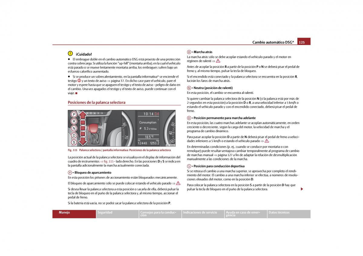 Skoda Yeti manual del propietario / page 126