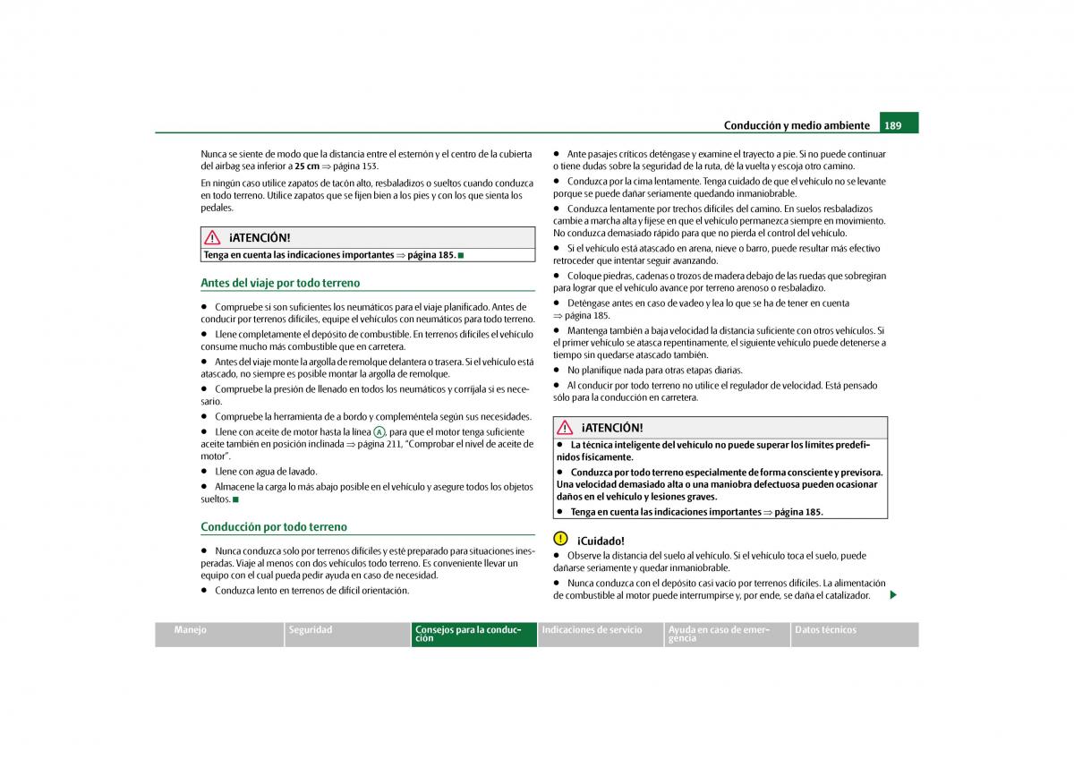 Skoda Yeti manual del propietario / page 190