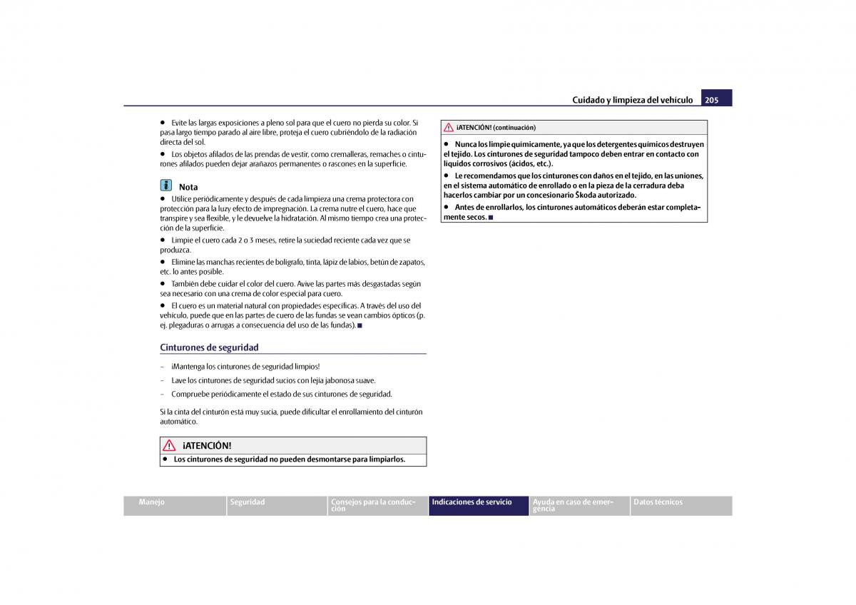 Skoda Yeti manual del propietario / page 206
