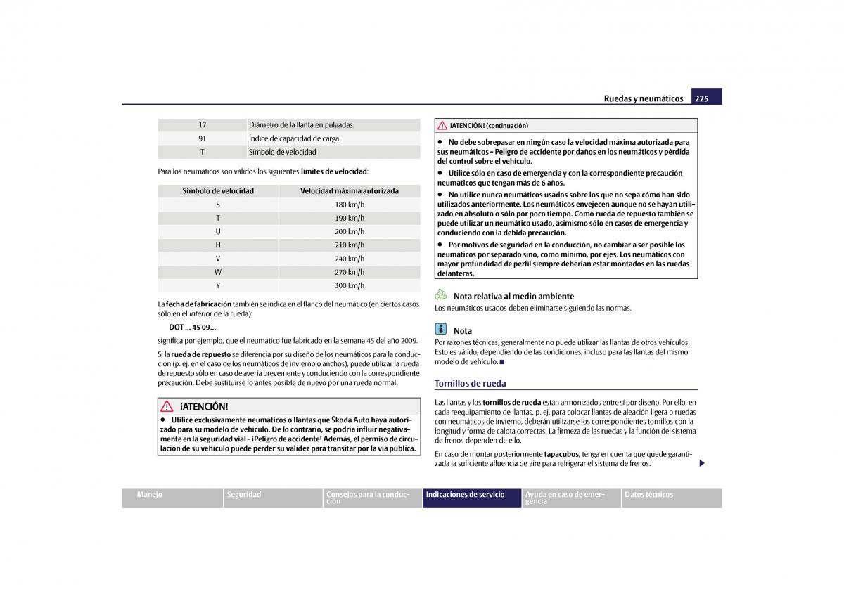 Skoda Yeti manual del propietario / page 226