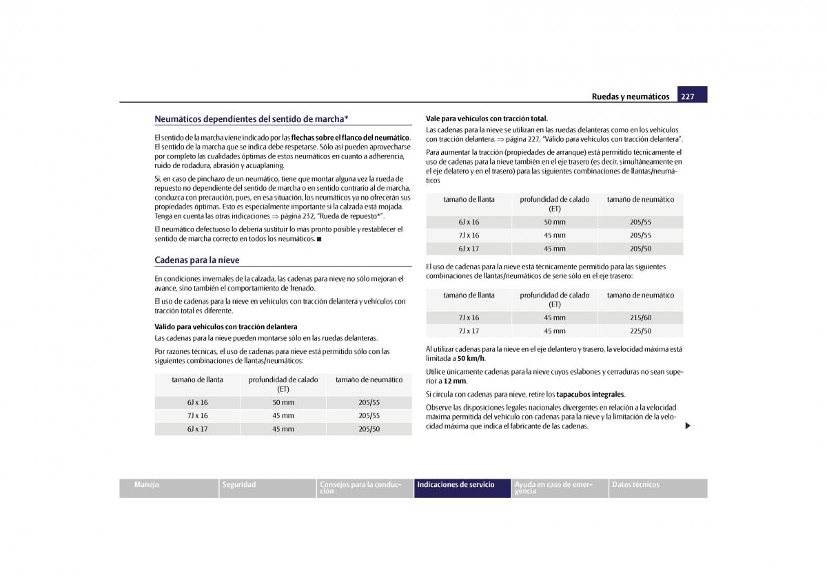 Skoda Yeti manual del propietario / page 228