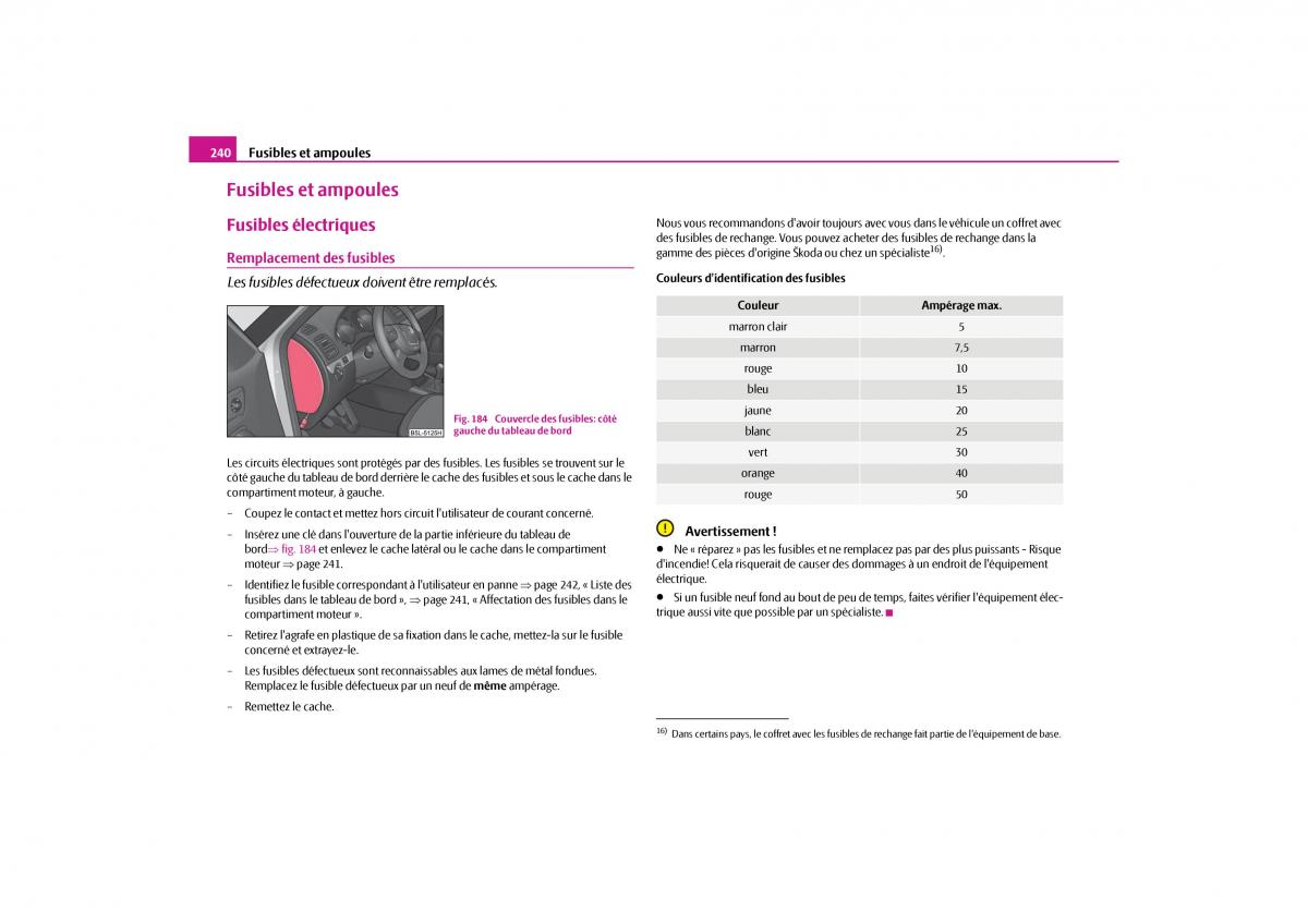 Skoda Yeti manuel du proprietaire / page 241