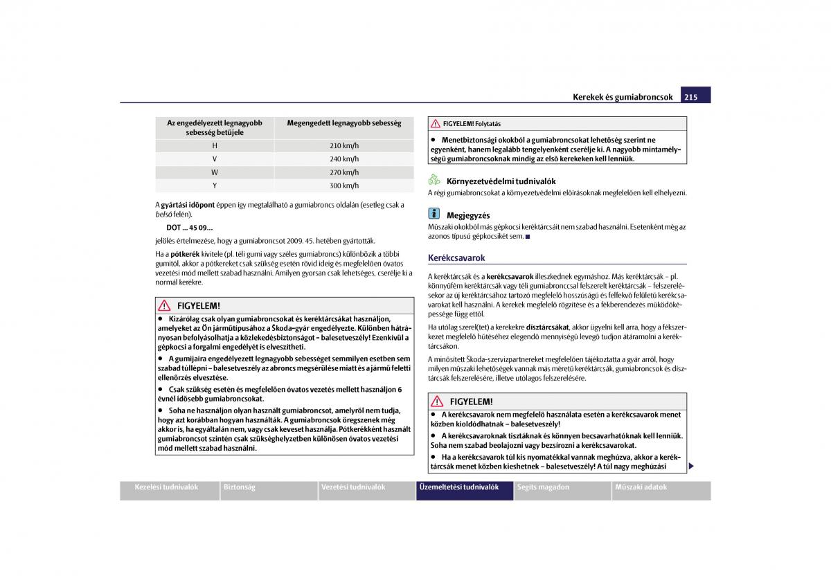 Skoda Yeti Kezelesi utmutato / page 216