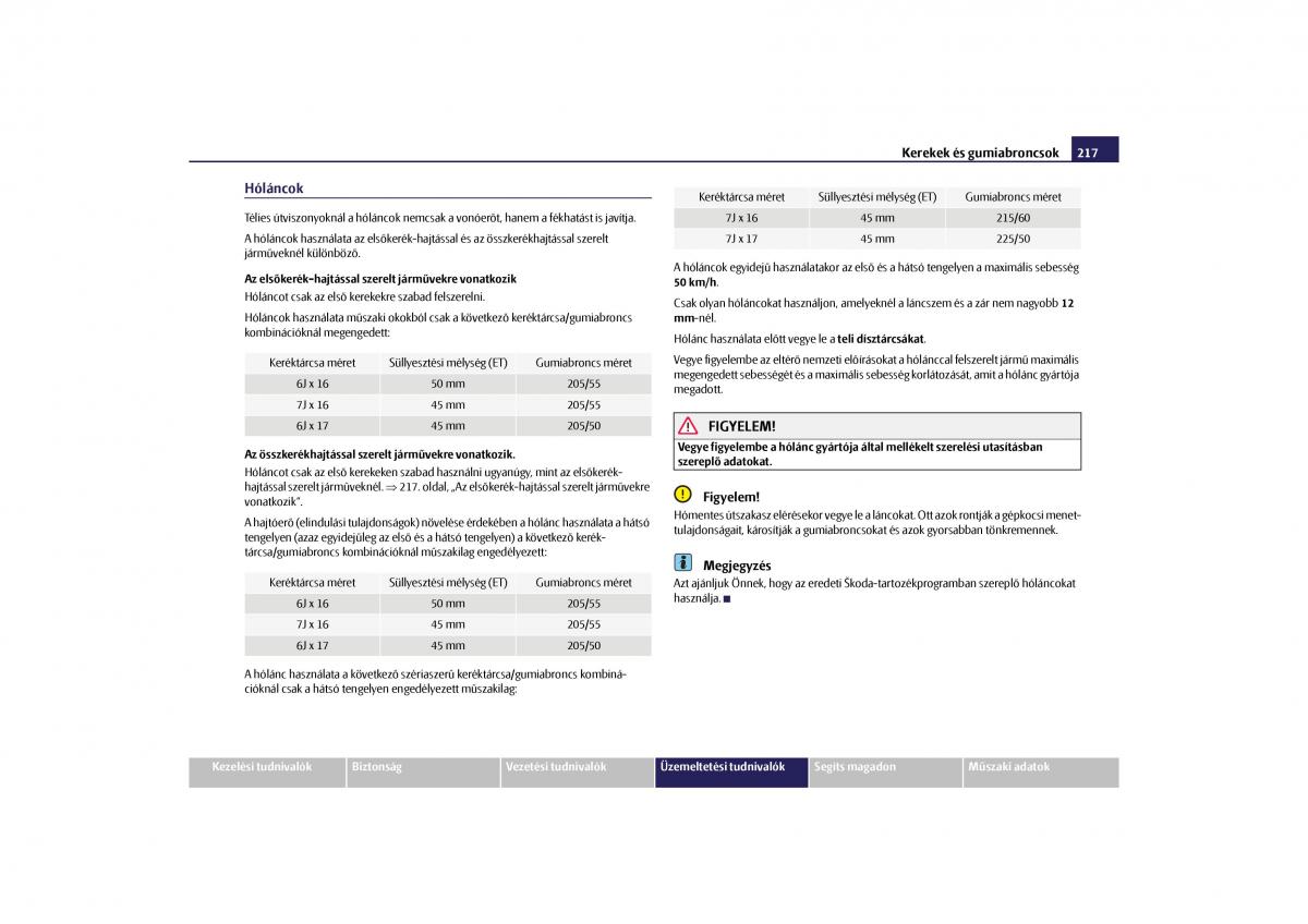 Skoda Yeti Kezelesi utmutato / page 218