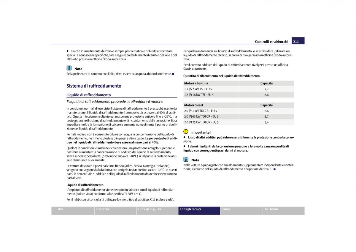 Skoda Yeti manuale del proprietario / page 212