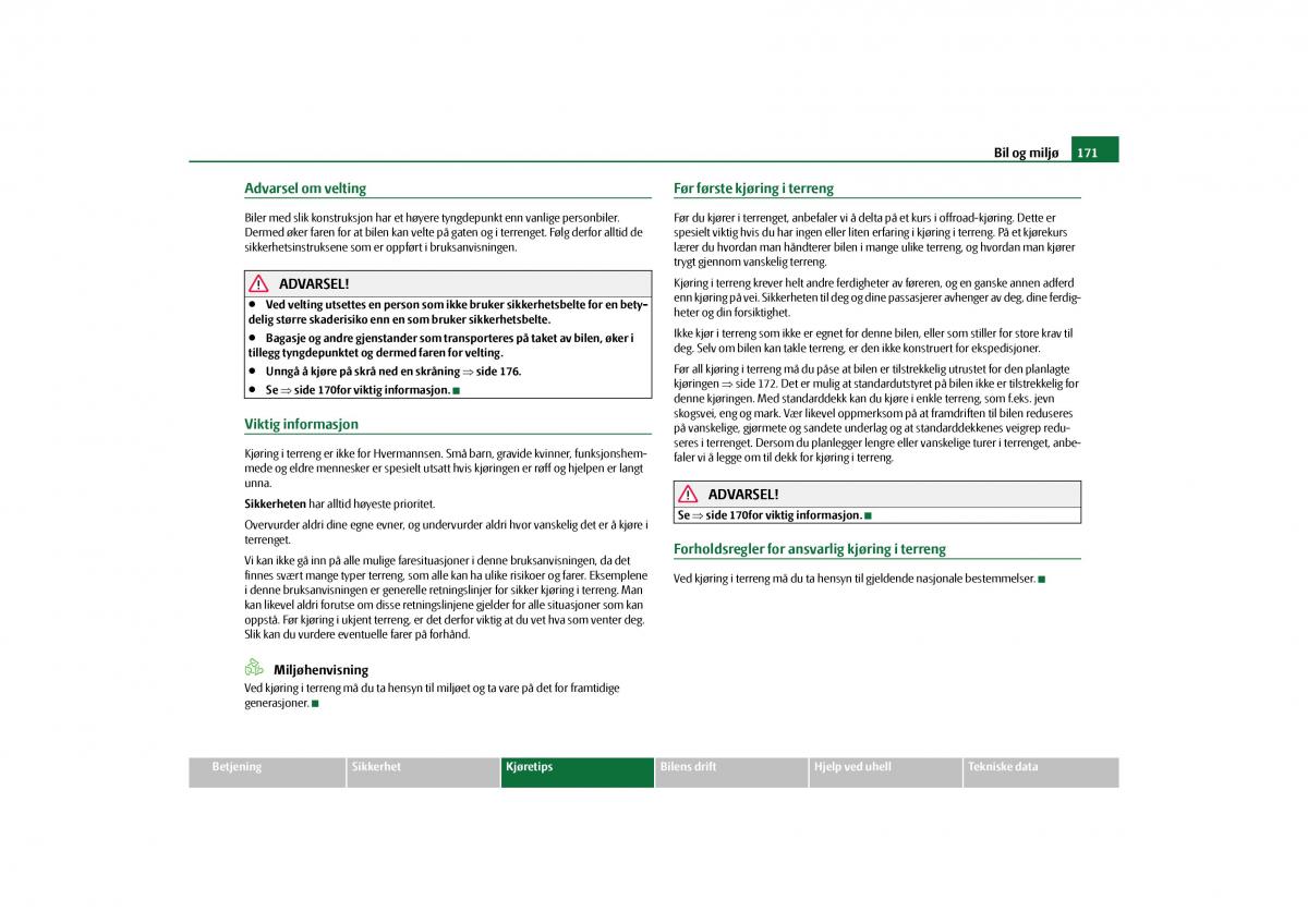 Skoda Yeti bruksanvisningen / page 172