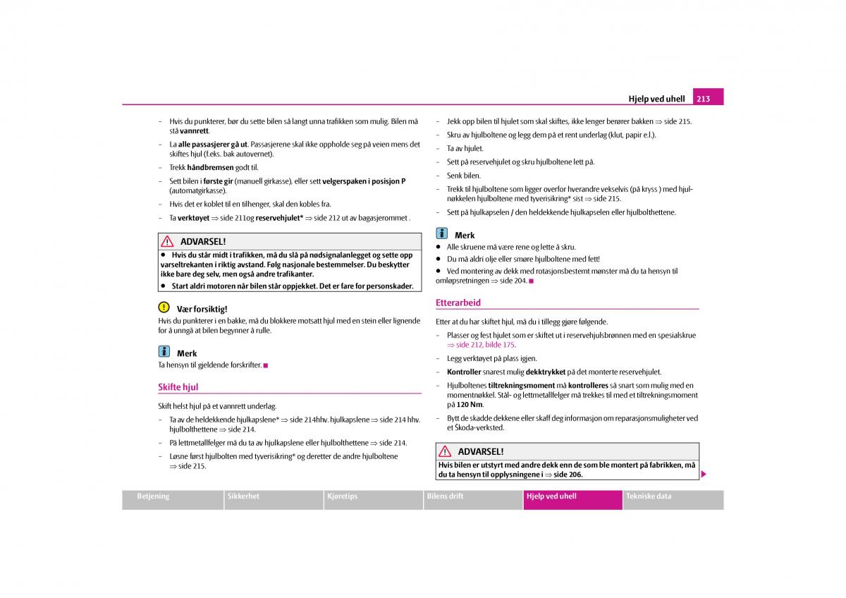 Skoda Yeti bruksanvisningen / page 214