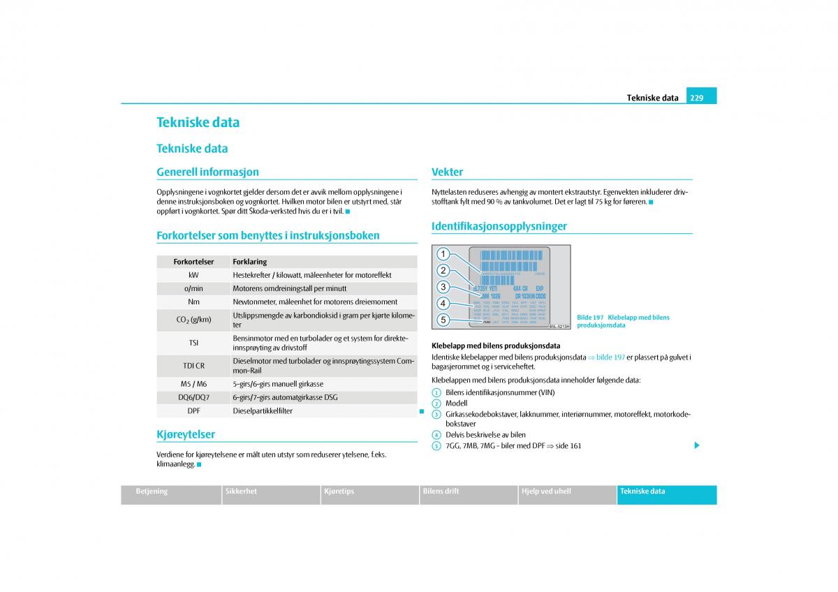 Skoda Yeti bruksanvisningen / page 230