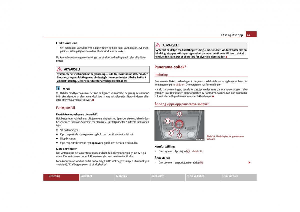 Skoda Yeti bruksanvisningen / page 48