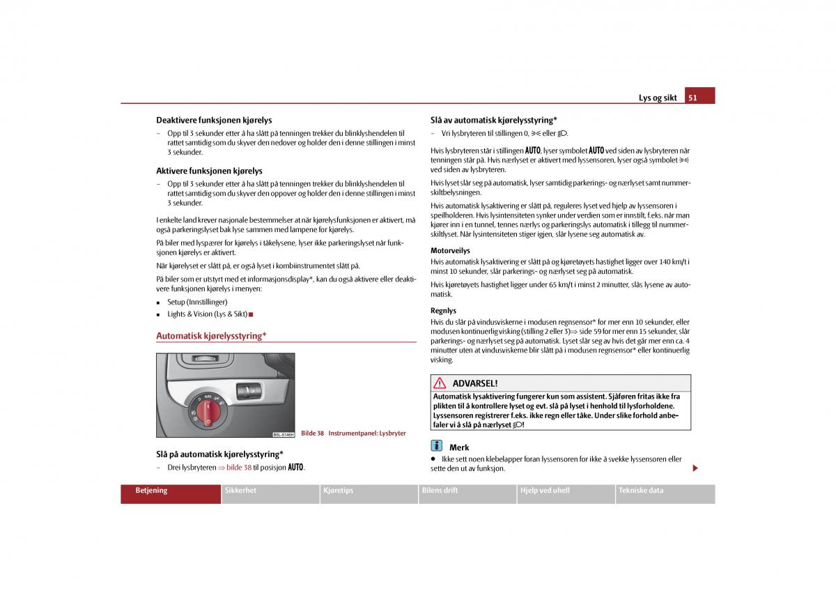 Skoda Yeti bruksanvisningen / page 52