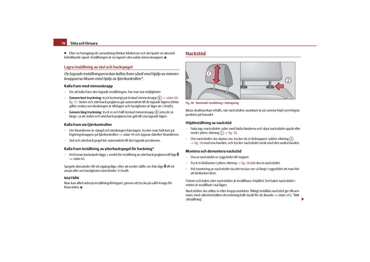 Skoda Yeti instruktionsbok / page 71