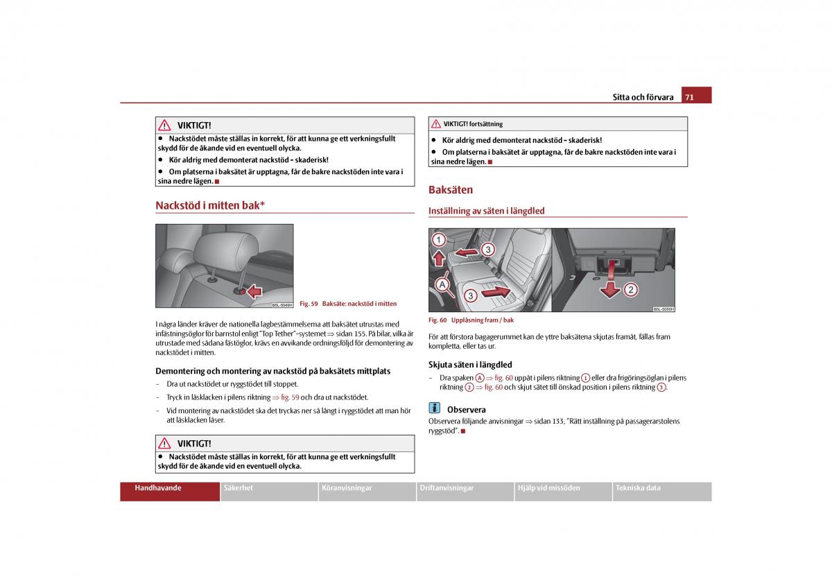 Skoda Yeti instruktionsbok / page 72