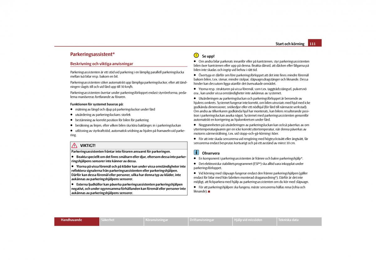 Skoda Yeti instruktionsbok / page 112