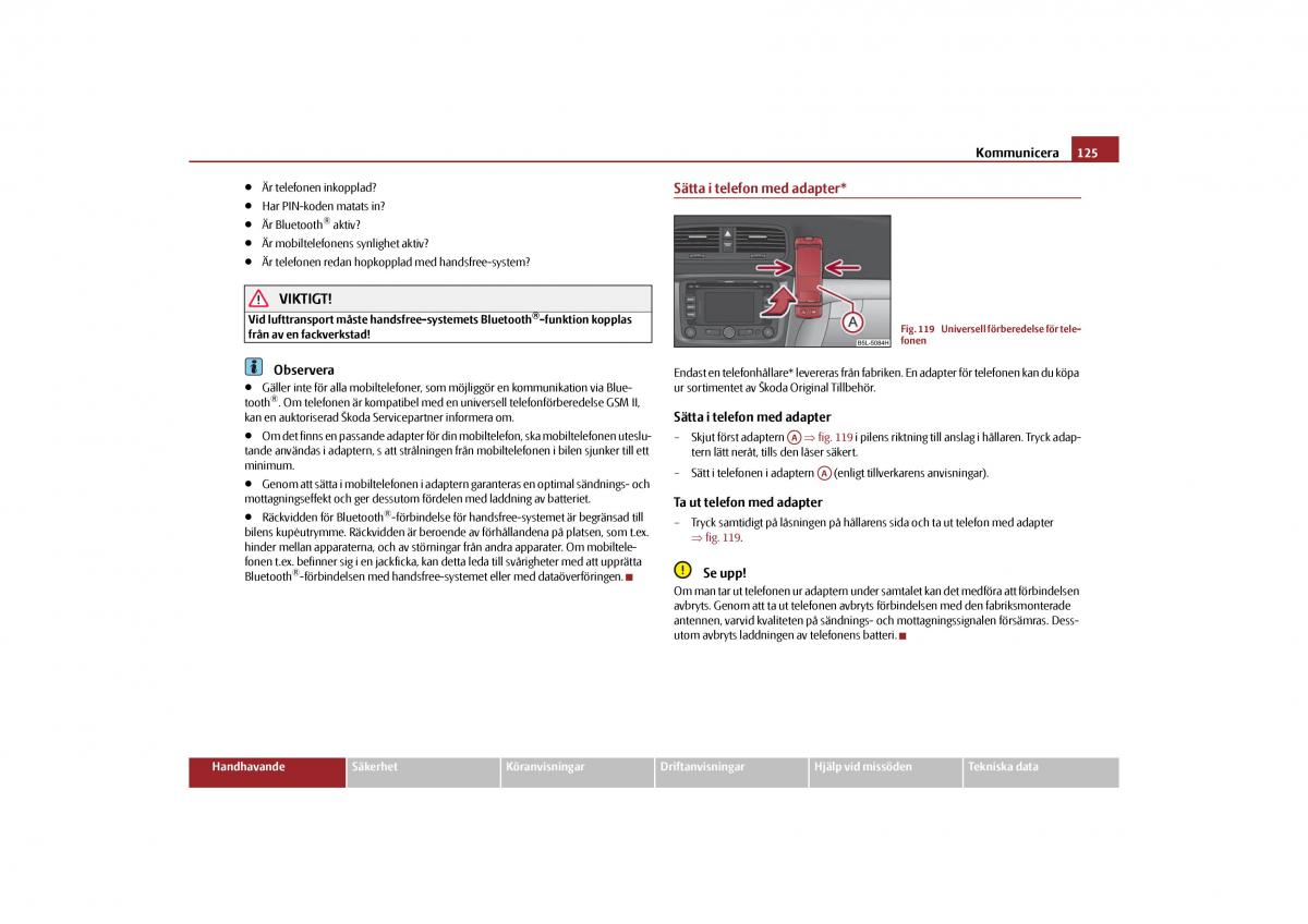 Skoda Yeti instruktionsbok / page 126