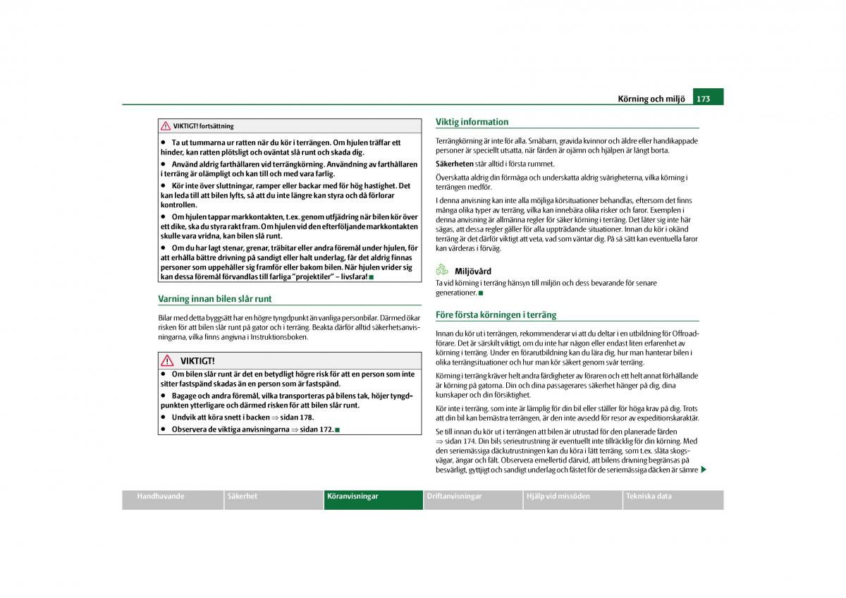 Skoda Yeti instruktionsbok / page 174