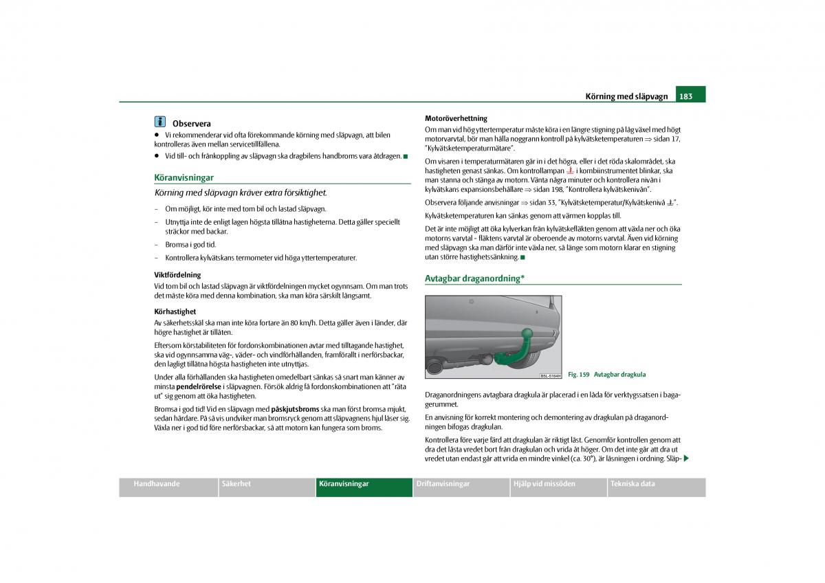 Skoda Yeti instruktionsbok / page 184