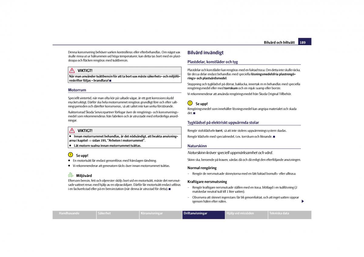 Skoda Yeti instruktionsbok / page 190