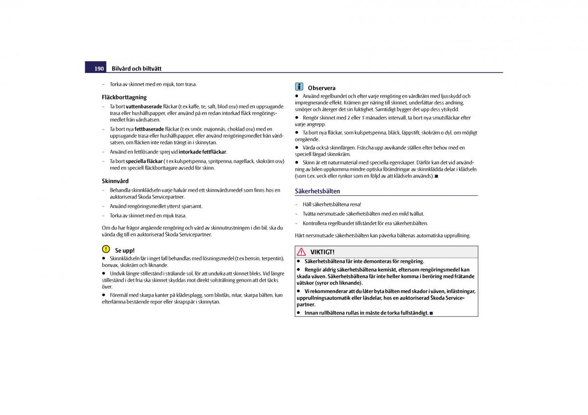 Skoda Yeti instruktionsbok / page 191