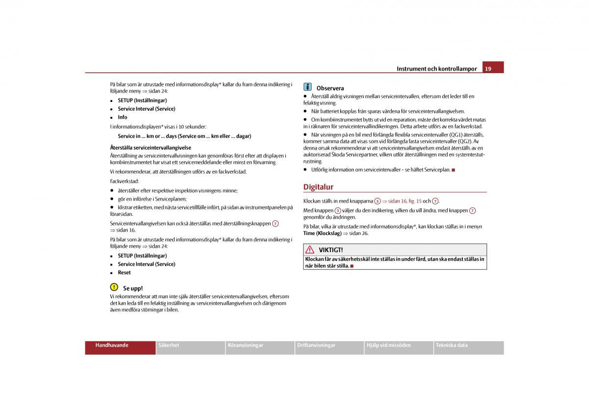 Skoda Yeti instruktionsbok / page 20