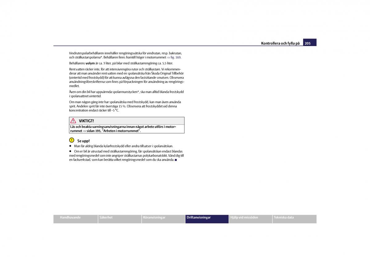 Skoda Yeti instruktionsbok / page 206