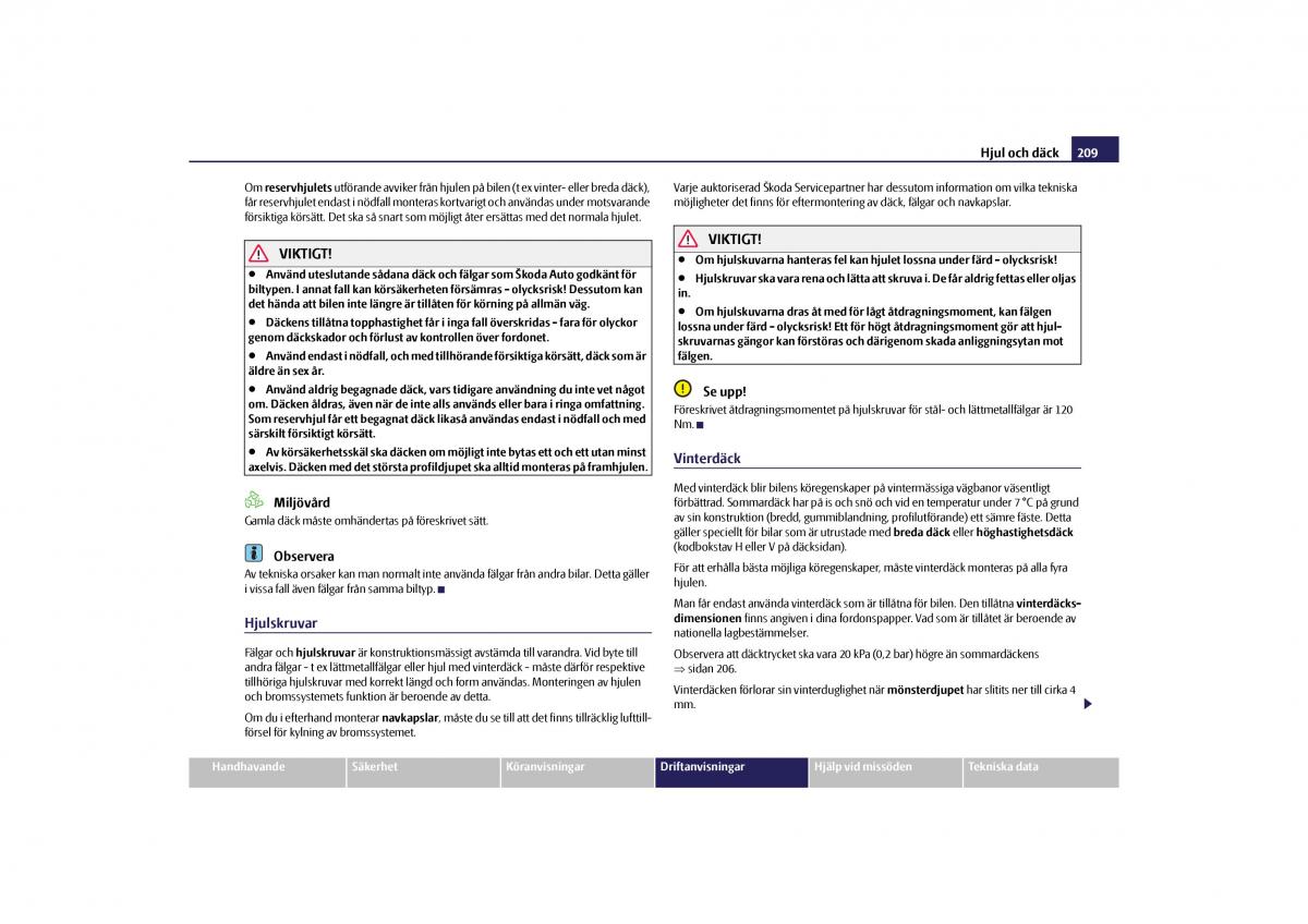 Skoda Yeti instruktionsbok / page 210