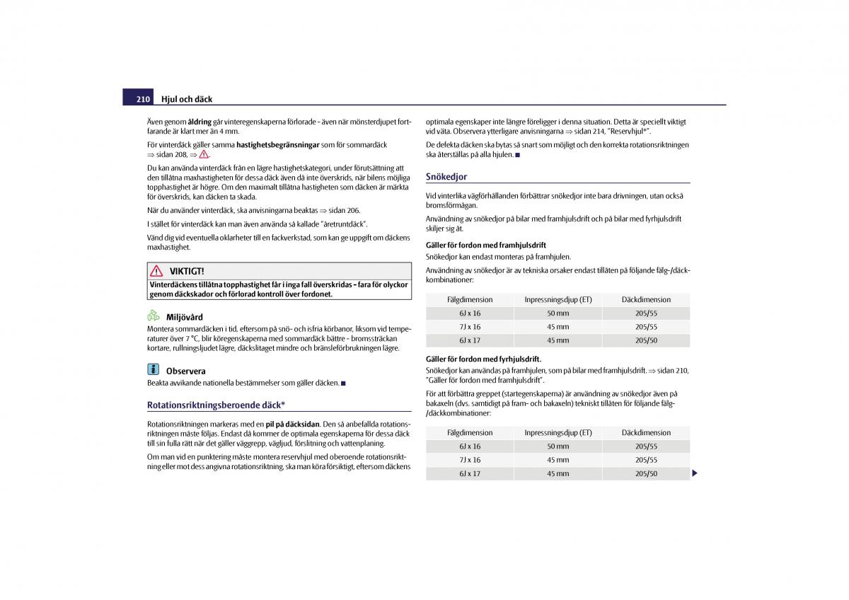 Skoda Yeti instruktionsbok / page 211