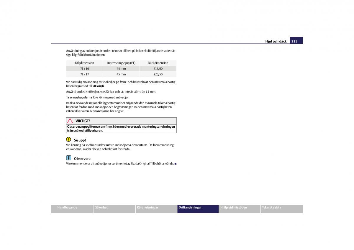 Skoda Yeti instruktionsbok / page 212