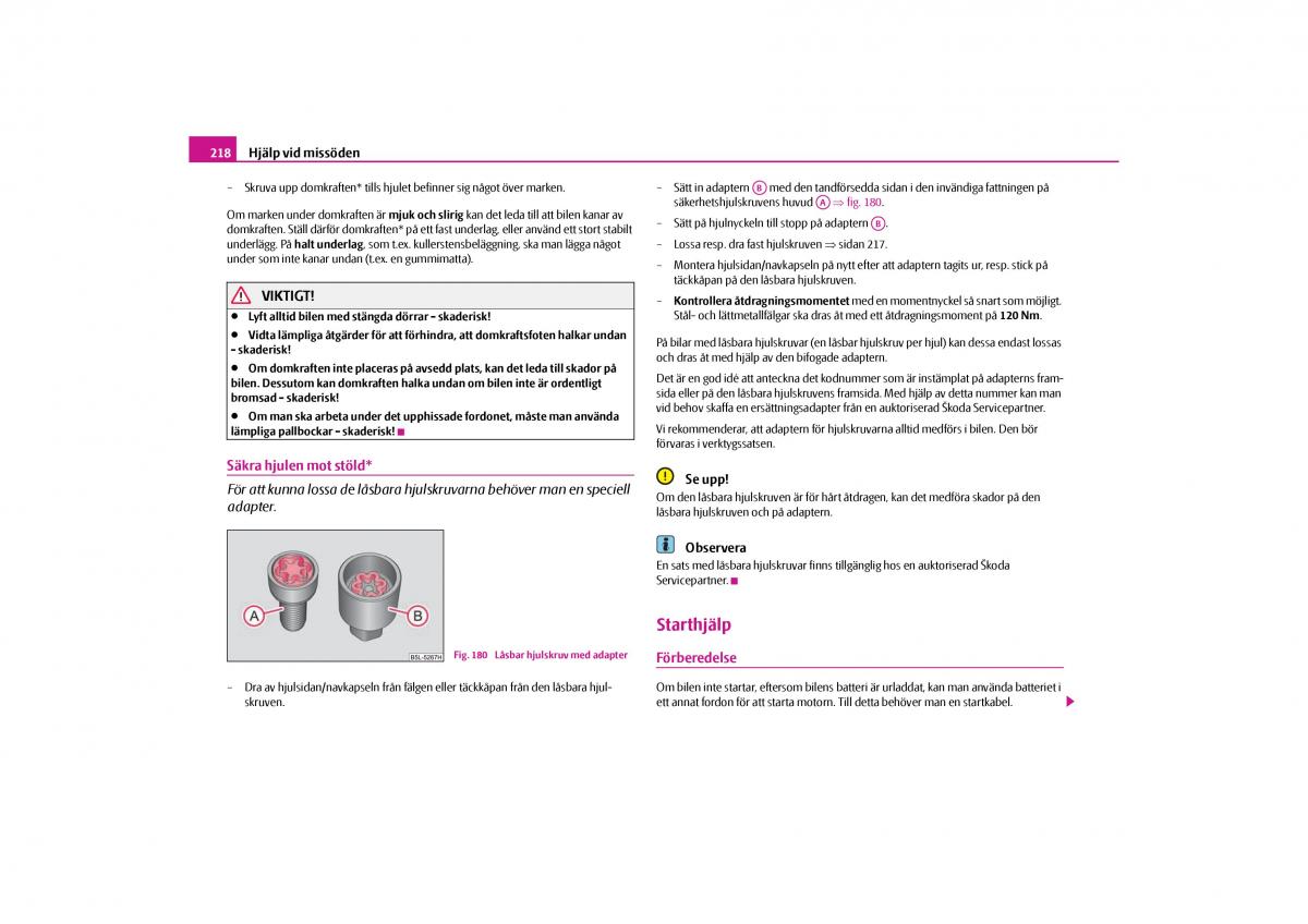 Skoda Yeti instruktionsbok / page 219