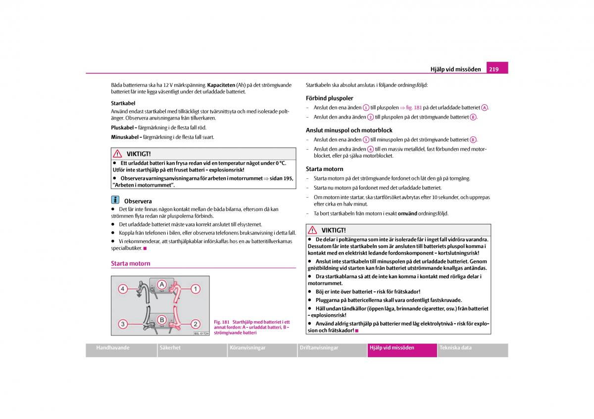 Skoda Yeti instruktionsbok / page 220