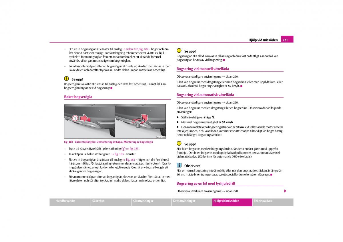 Skoda Yeti instruktionsbok / page 222