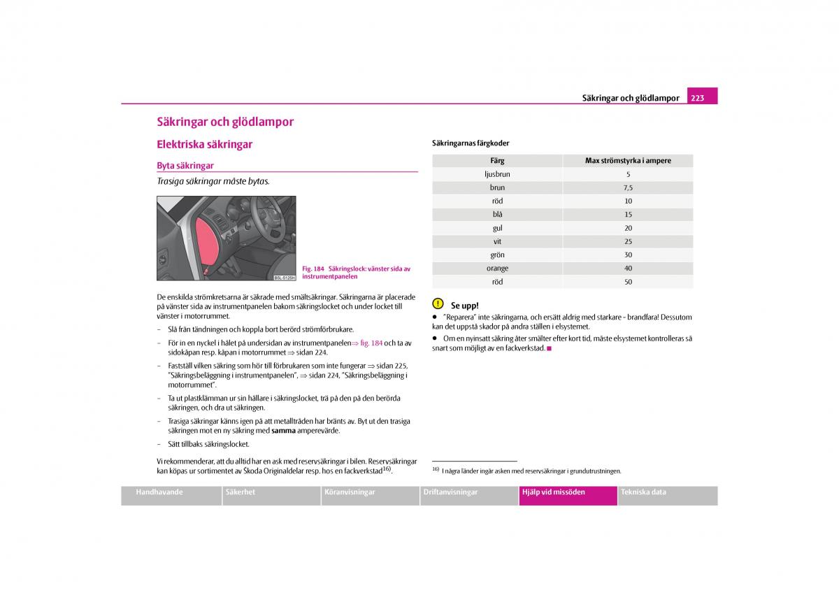 Skoda Yeti instruktionsbok / page 224