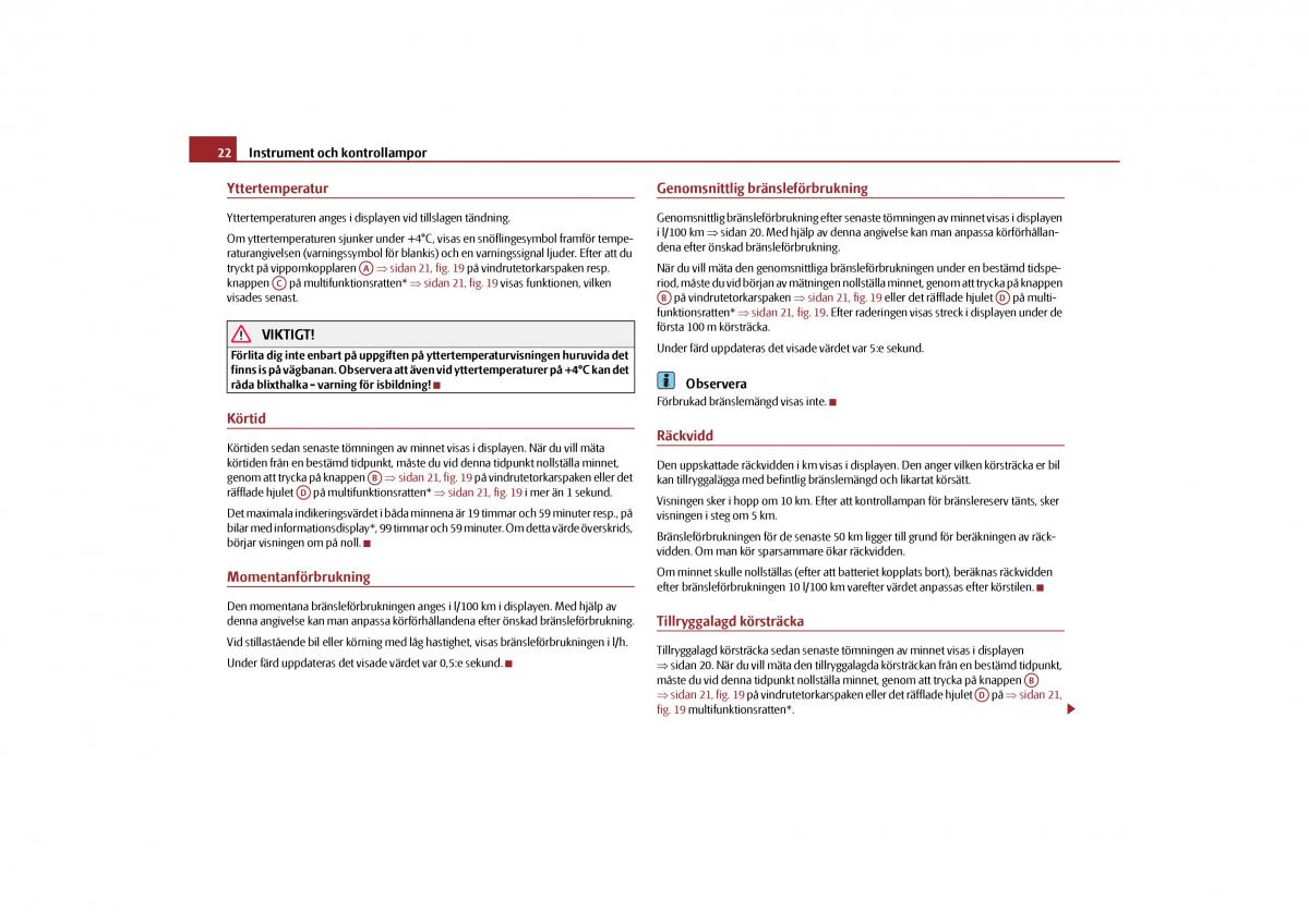 Skoda Yeti instruktionsbok / page 23