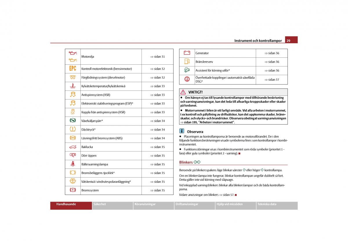 Skoda Yeti instruktionsbok / page 30