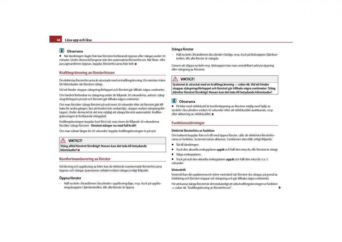 Skoda Yeti instruktionsbok / page 49