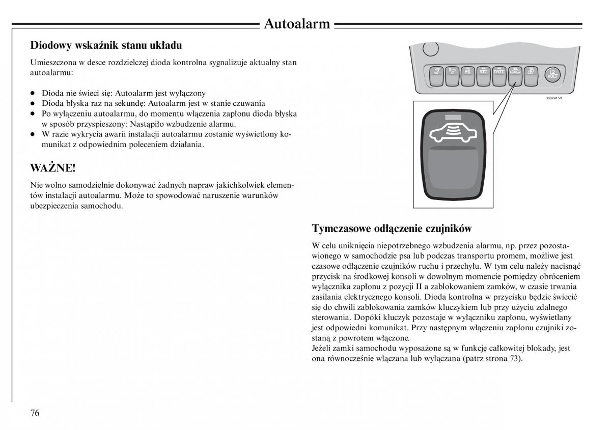 Volvo S80 I 1 instrukcja obslugi / page 78