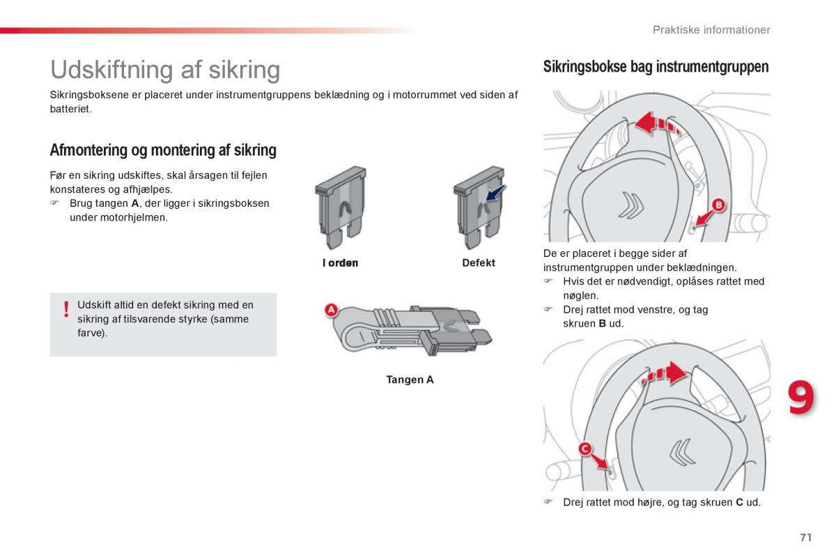 Citroen C1 I 1 Bilens instruktionsbog / page 73