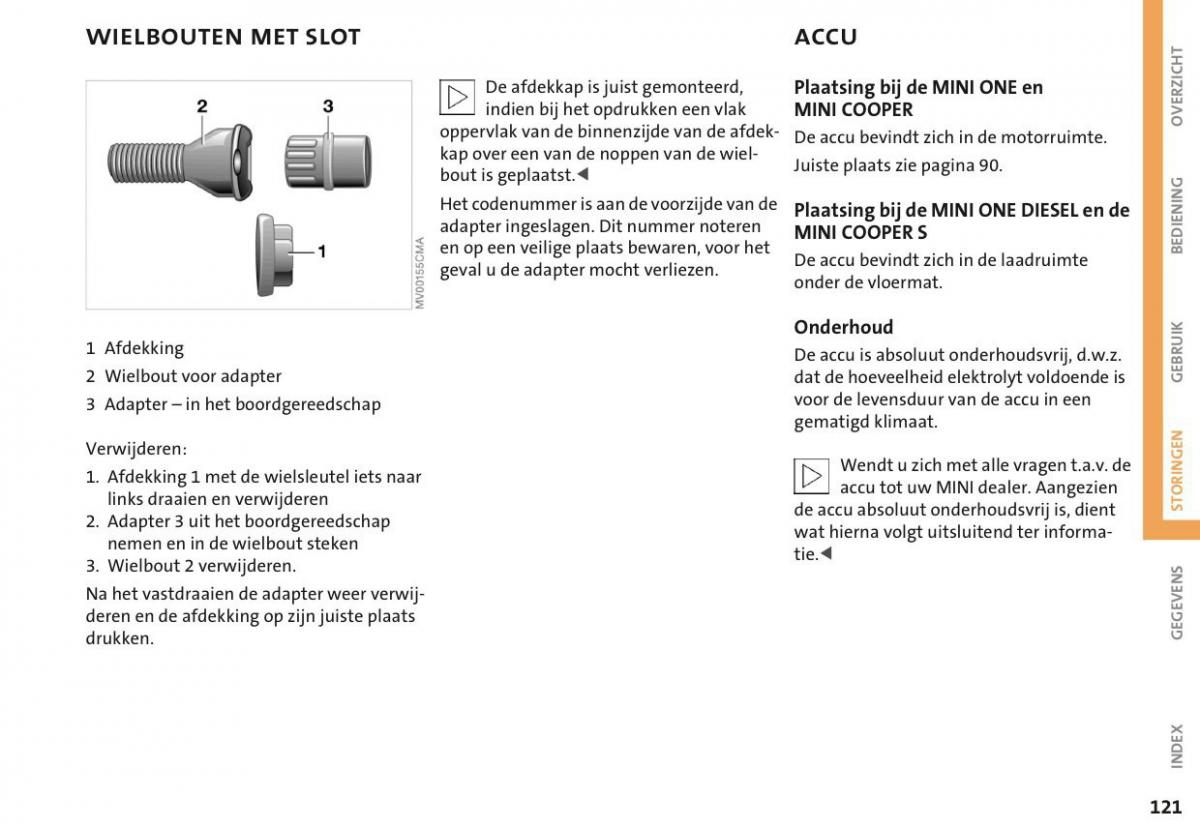 Mini Cooper One I 1 handleiding / page 124